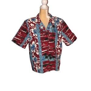 Vintage Shannon Marie Hawaii Cotton Button Up Shirt Dolphin Palm Trees Flower Xl